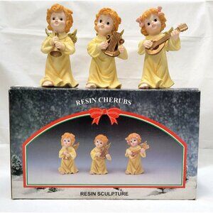 3 Resin Cherubs Playing Instruments 4 1/2" Figurines Montgomery Ward